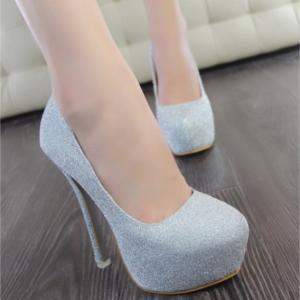Glittered Heeled Pu Shoes For Women A712